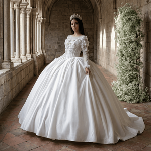 ชุดแต่งงานผ้าซาติน ชุดเจ้าสาวประดับดอกไม้ ชุดราตรีปักเลื่อมประดับลูกปัด ชุดงานเลี้ยงตอนเย็น ไนจีเรีย Lscm12 Jancember - Product Image 1