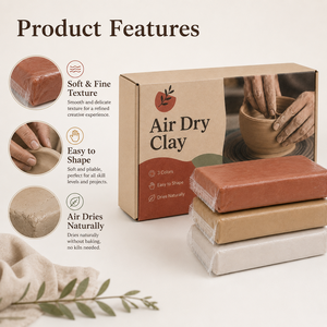 Lot de 3 pâtes à modeler en <span class=keywords><strong>poterie</strong></span>, séchage à l'air, cuisson au four, terre cuite beige et blanche, pour sculpture DIY, OEM, avec boîte cadeau kraft - Product Image 2