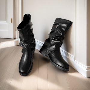 2025 Offre Spéciale pliable manchette <span class=keywords><strong>Western</strong></span> <span class=keywords><strong>bottes</strong></span> femmes talon épais Slouch empilé mollet cavalier en gros - Product Image 1
