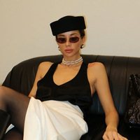 Chapeau Rétro Français en Laine pour Femme, Béret d'Hiver à Calotte Ronde, Style Hôtesse de l'Air, Casquette Formelle Hepburn pour Robe Courte