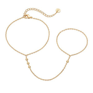 Bracciale a catena d'oro alla moda con anello in oro 14k bracciale con catena a mano anello da dito bracciale schiavo con zirconi cubici gioielli a mano - Product Image 5