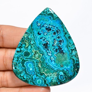 Belle malachite naturelle chrysocolle poire Cabochon pierre précieuse 147.5 Ct. 57X49X5mm IK-234 pendentif anneau faisant des pierres précieuses - Product Image 1