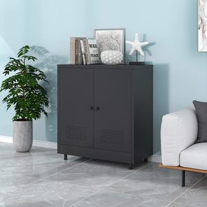 UCHANCE Armoire de rangement à 2 portes en métal noir avec étagère réglable, armoire de classement en acier pour la maison, le bureau ou le salon - Product Image 4