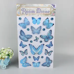 3D duvar Sticker buzdolabı taban dekorasyon ev aile dekor için 4D pencere çıkartmaları kelebek çiçek tasarım parti malzemeleri