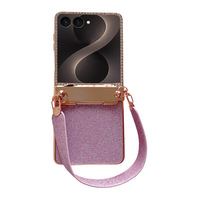 Funda para Teléfono Samsung Z Flip 8 7 6 5 4 3, Correa de Mano Brillante y Moderna, Protector de Pantalla Plegable con Pedrería