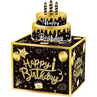 Boîte à gâteau d'anniversaire artificielle noire et or, boîte surprise magique pour cadeau d'argent, accessoire de fête joyeux anniversaire, gâteau noir et rose
