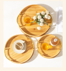 Couchtisch Küchen-Ottoman Runde Dekorative Servierplatte aus Bambus mit Griffen - Product Image 4