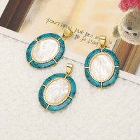 ASJEWELRY Pendentif Vierge Marie en Cuivre Plaqué Or avec Coquillage et Turquoise, Breloques pour Fabrication de Colliers Catholiques, Composant pdtc001