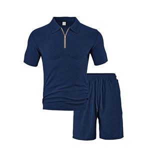 Conjunto de Pantalones Cortos de Verano para Hombre, con Cuello y Manga Corta, Tela de Rizo, Ropa Deportiva Informal de Dos Piezas, Color Caqui, Azul Marino, Negro, Borgoña, Azul Claro - Product Image 6