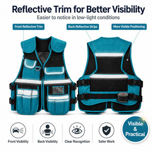 Gilet de sécurité réfléchissant multi-poches pour vêtements de travail industriels et équipement respirant pour la course nocturne en extérieur, avec logo personnalisé - Product Image 6