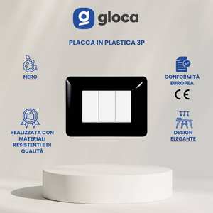 Placca per presa a muro in plastica Gloca 3P nera, set da 3 per uso residenziale Matix - Product Image 3