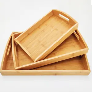 Simple rectangular Hotel hogar China rodante de madera servicio de almacenamiento servicio Backwoods tablero de madera comida bandejas de Bambú