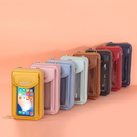 Vente en gros de nouveau sac de téléphone à écran tactile à double fermeture à glissière porte-cartes pour femmes en diagonale à une épaule