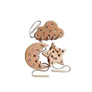Lune <span class=keywords><strong>en</strong></span> <span class=keywords><strong>bois</strong></span>, étoile, nuage laçage jeu de filetage jouet - Product Image 1