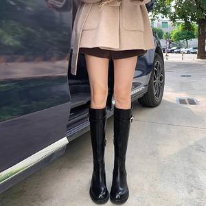 Bottes pour femmes, réplique d'un modèle célèbre sur internet ~ Bottes de cavalier hautes à plateforme et talon épais en cuir de cheval vieilli, automne-hiver - Product Image 4