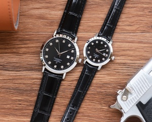 His and Hers Matching Couple Watches Two Tone Stainless Steel with Black Dial and Crystal <b>Markers</b> Omegaes - Product Image 4