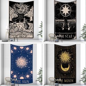 Tapiz de cartas de Tarot para el hogar, decoración colgante de pared con tema astronómico, luna, estrella, sol, arte blanco y negro, venta al por mayor - Product Image 2