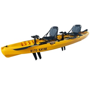 Vente en gros 14ft rotomoulé siège confortable bateau de sport kajak de pêche chine <span class=keywords><strong>kano</strong></span> plastique double kayak à pédales pour 2 personnes avec entraînement des ailerons - Product Image 1