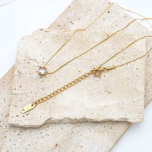 Minimalist 18k Gold Bamboo Chain Necklace With Four Prong Zircon Pendant Stainless Steel Women's Jewelry - Product Image 1