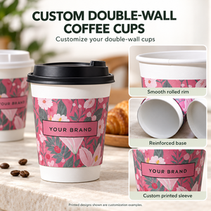 Gobelets à café jetables à double paroi en papier imprimés avec couvercles, logo personnalisé, 8/10/12/16/22 oz pour les cafés à emporter - Product Image 3