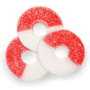 Anillos de goma de <span class=keywords><strong>cereza</strong></span> roja recubiertos de azúcar de alta calidad, dulces y masticables - Product Image 1