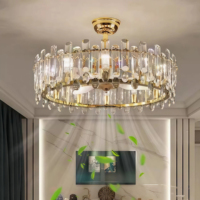 Ventilateur de plafond lumineux JYLIGHTING, lustre moderne de luxe résidentiel, 42 pouces, à intensité variable, télécommande, cristal doré, LED