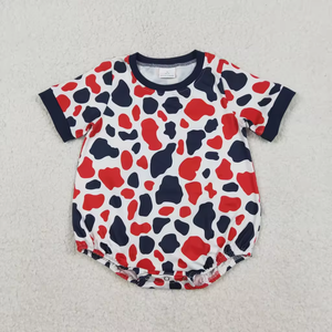 Vêtements d'été en gros pour enfants : Tenue bébé garçon motif camouflage bleu marine et rouge, barboteuse et chemise pour le 4 juillet - Product Image 3
