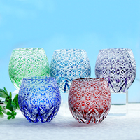 Verre à cocktail incurvé de style japonais fait main de 330 ml, forme d'œuf, verre à whisky rond Edo Kiriko, vert, violet, bleu, 11 oz
