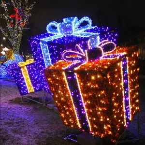 Gift Box Motif Light Commercial Outdoor Christmas Yard Park Garden Decoration Illuminated LED 3D Navidad Gift Box Motif Lights