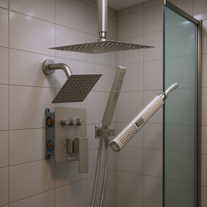 Système de douche pluie Vevor 10 pouces mural avec double pommeau de pluie, ensemble de robinetterie en laiton et 2 douches à main pour salle de bain - Product Image 2