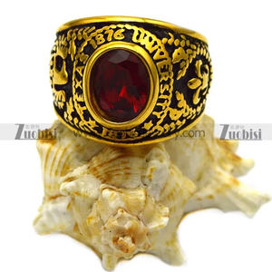 Cổ điển Texas Đại Học Red <span class=keywords><strong>Ruby</strong></span> đá vòng học đá quý trang sức với vàng mạ vật liệu thép không gỉ - Product Image 1
