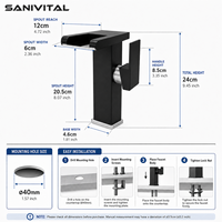 Robinet de lavabo SANIVITAL à cascade sans contact, design moderne, monotrou, montage sur comptoir, en acier inoxydable brossé, pour salle de bain