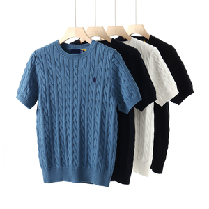 Pull-over décontracté à col rond et manches courtes 100 % coton uni pour homme, collection printemps-été, vente en gros transfrontalière pour jeunes garçons - Product Image 1