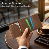 Portefeuille pour homme Casekey, fin et minimaliste, en cuir véritable Crazy Horse, à trois volets, avec fermeture magnétique et porte-cartes de crédit avec fermeture éclair