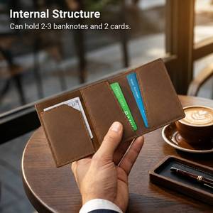 Portefeuille pour homme Casekey, fin et minimaliste, en cuir véritable Crazy Horse, à trois volets, avec fermeture magnétique et porte-cartes de crédit avec fermeture éclair - Product Image 4