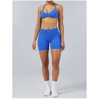 Ensemble de Yoga Froncé et Sans Couture pour Femme, Short de Sport à Fort Impact, Soutien-Gorge de Sport à Bretelles Fines, Ensemble 2 Pièces Licou, Tenue d'Entraînement de Fitness