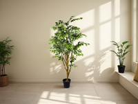 Arbres artificiels en ficus à feuillage réaliste en bois naturel, faux arbre, plante artificielle pour la décoration de bureau et de la maison