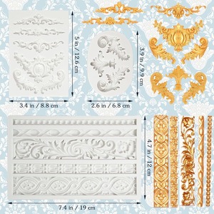 Paquete de 3 Moldes de Silicona Barrocos con Borde Ondulado, Moldes para Fondant, Moldes para Arcilla, Decoración para Pasteles de Boda y Cumpleaños - Product Image 2