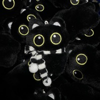 Tondiamo 2 pièces Porte-clés en peluche chat noir durable, breloque de sac, accessoires cadeau Kawaii pour la Saint-Valentin (rayures rouges, blanches et bleues)