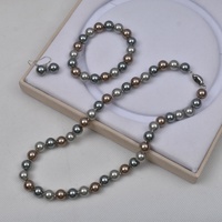 Ensemble de bijoux en perles de verre marron café, 3 pièces, collier de perles rondes, bracelet, boucles d'oreilles pendantes, fermoir en filigrane argenté pour femmes