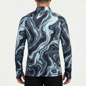 100% Polyester Men's Long Sleeve Quick Dry UPF 50 Anti-UV Hooded Fishing Shirt Green Marble Swirl <b>Print</b> Mock Neck Pullover <b>Top</b> - Product Image 5