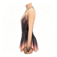 Robe de patinage artistique dégradé noir et rose, col halter, maille ornée de strass, manches longues, costume de compétition de patinage sur glace