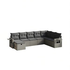 Conjunto de Sofás Modulares de Ratán Gris para Jardín, Muebles de Exterior de 6 Plazas, Diseño Premium - Product Image 1