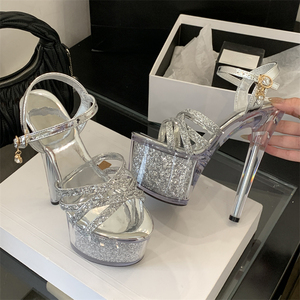รองเท้าส้นสูงแบบเปิดนิ้วเท้า XSD 2025 แฟชั่นฤดูร้อนสไตล์ยุโรปและอเมริกา ประดับคริสตัลใสสีทองสุดเซ็กซี่สำหรับฤดูหนาว - Product Image 2
