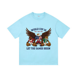 T-Shirt in Cotone Nera con Stampa Grafica Coppa del Mondo 2026 USA Messico Canada Aquila e Calciatori 'Let the Games Begin' per Tifosi Sportivi - Product Image 4