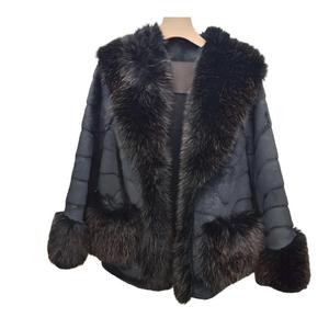 Manteau court en fausse fourrure de vison pour femme, chaud et moelleux, coupe-vent, imprimé, tissé, avec col en fourrure de renard - Product Image 1