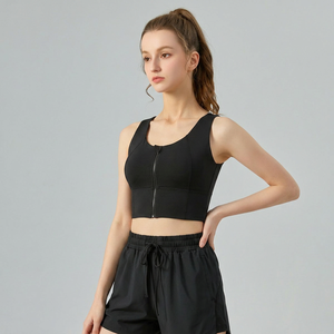 Wholesale Women's Front Zipper Yoga <b>Bra</b> <b>Racerback</b> Medium Impact Padded Sports <b>Bra</b> Buttery Soft Breathable Workout Crop Top - Product Image 2