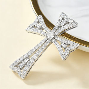 CUSTOM SILVER 10K/14K/18K GOLD PLATED LAB GROWN CVD DIAMOND CLASSIC ENGAGEMENT GIFT SWEATER <b>CHAIN</b> NECKLACE <b>CROSS</b> PENDANT - Product Image 4