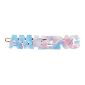 Factory Custom Words Hair Clips Customize Any Word Acetate Hair Pins Girls Acetate Text Letter Hair Clips
