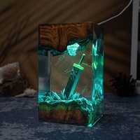 Lampe de bureau USB artisanale unique, écologique, veilleuse transparente thème plongée sous-marine, figurine créative en bois et résine, modèle de table DIY